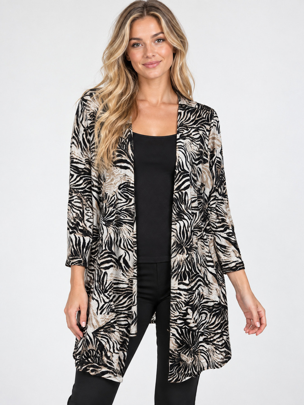 2/$30 Chico's Travelers Zebra Open Front Cardigan M #A4910
